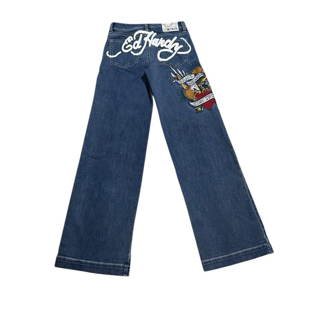 Ed Hardy Women's Brave Hearts Stay True Eagle Wide‎ Leg Jeans - Size 26